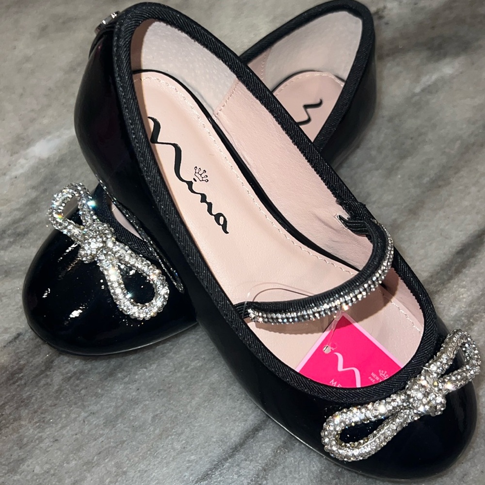 Nina black rhinestone toddler girl flats 10